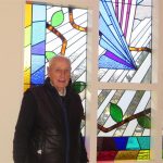 Viv Barrett with Methven’s Our Lady of the Snows new stain glass window